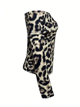 Women's Leopard Print Off-Shoulder Long Sleeve T-Shirt, Casual For Autumn